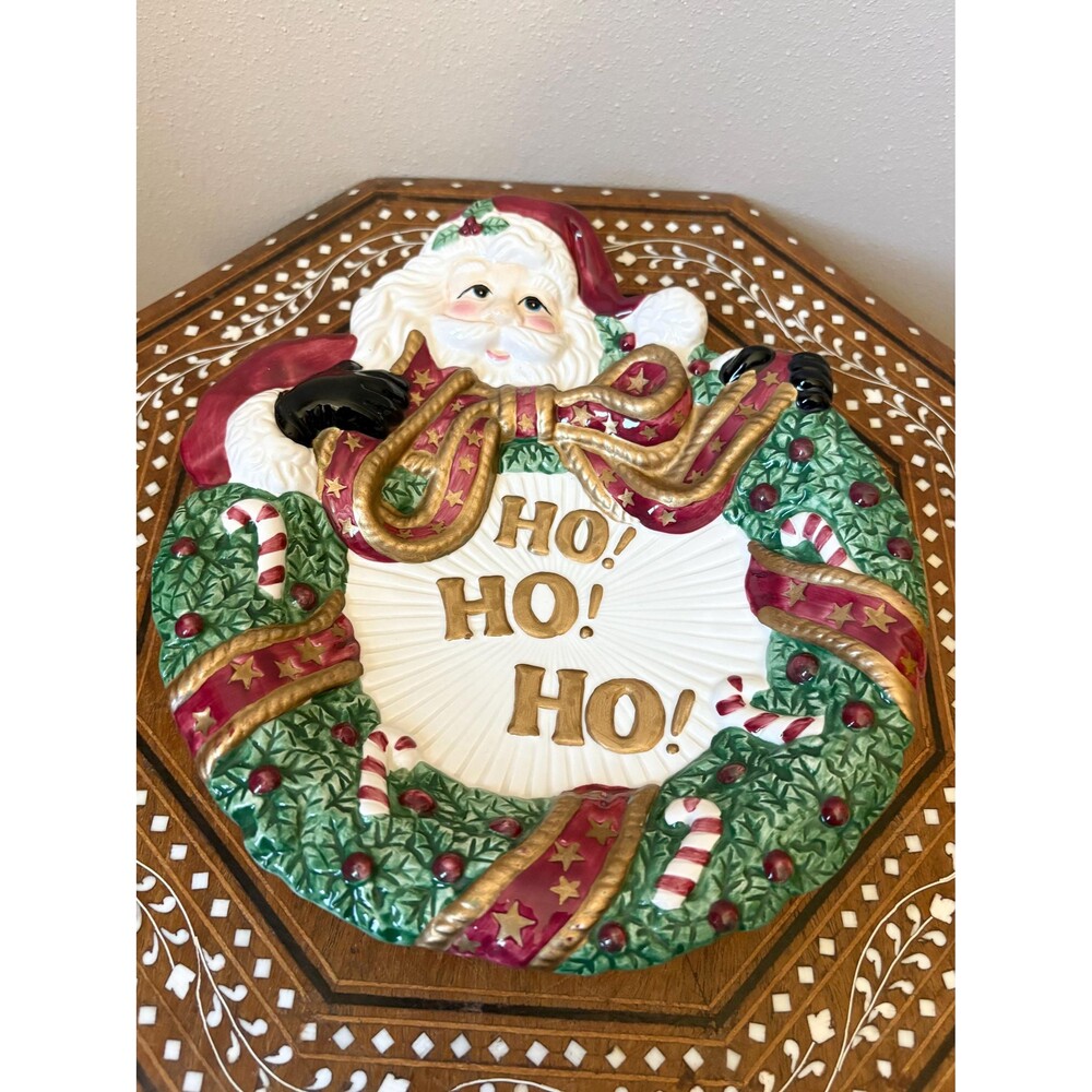 Vintage Fitz And Floyd Essentials Santa Wreath Canape Plate ‘Ho Ho Ho’